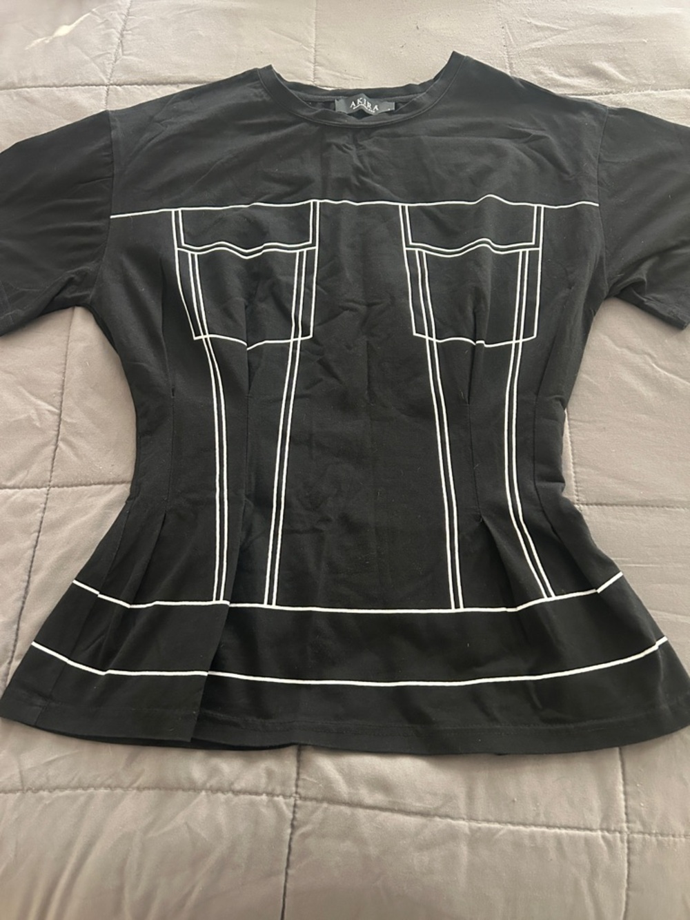 Akira  Black Short Sleeve Top with White Graphic Lines